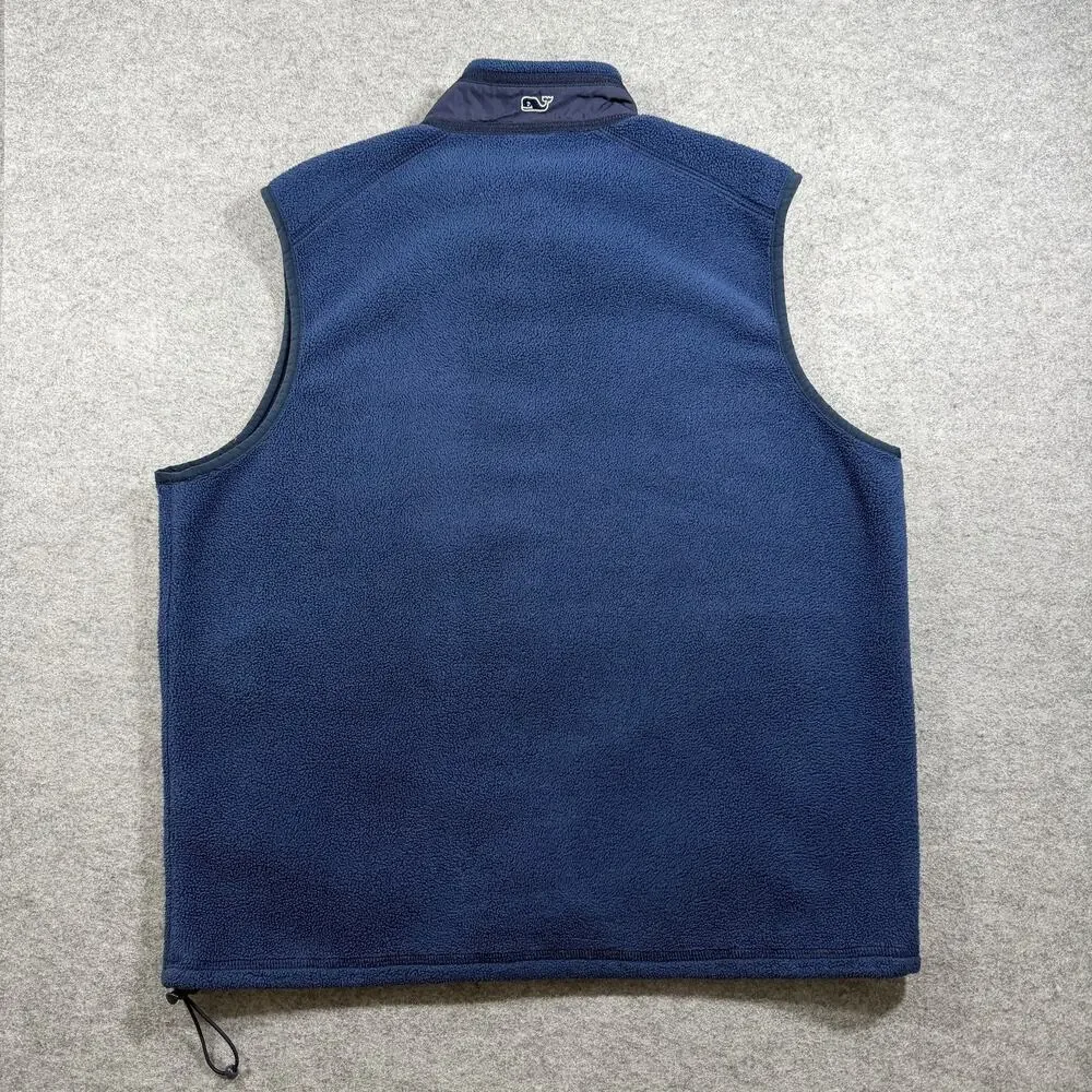 Vineyard Vines Fleece Vest Mens M Navy Full Zip High Collar Preppy Outdoor Layer